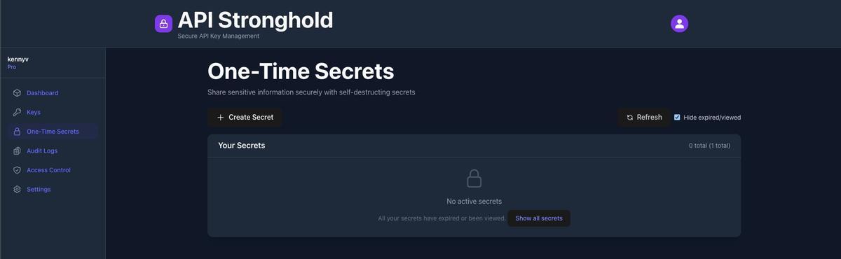 One-Time Secrets Dashboard
