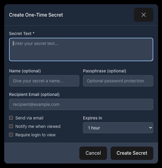 Create One-Time Secret Form