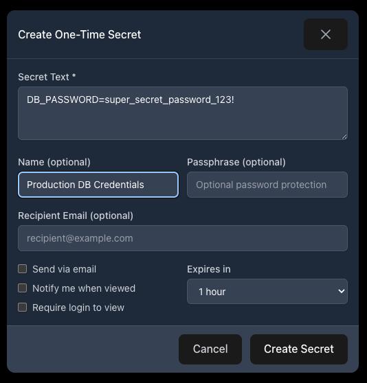 Filled Secret Creation Form