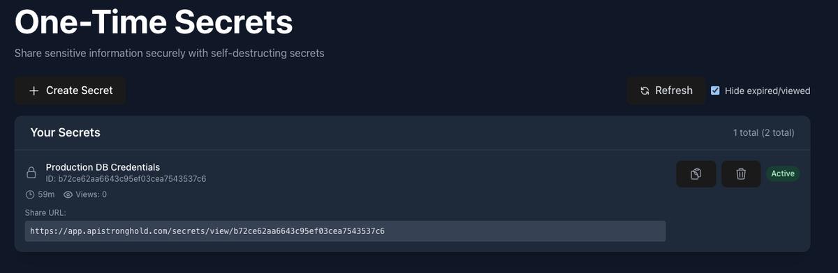 Secret Created Successfully